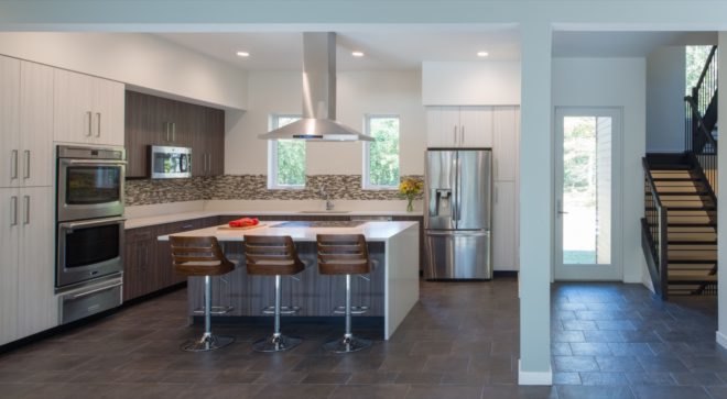 view of modern kitchen with stools
