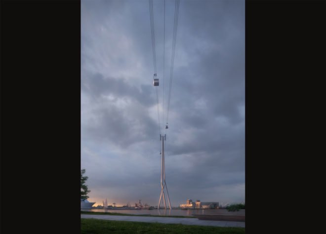 rendering of cable car from ground