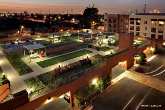 open park space above a parking garage
