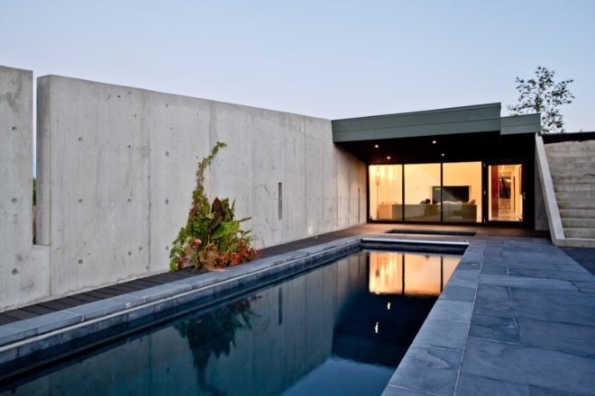 concrete wall and narrow outdoor pool