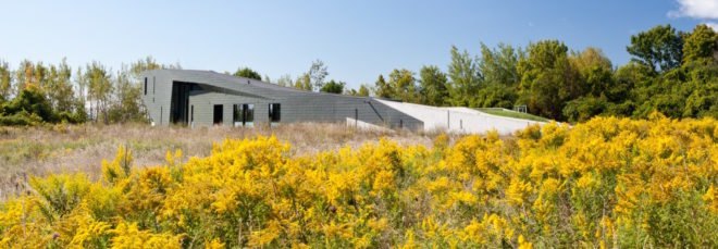 Concrete home near a field