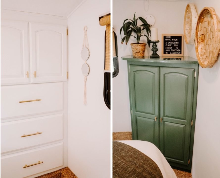 white closet and green cupboard