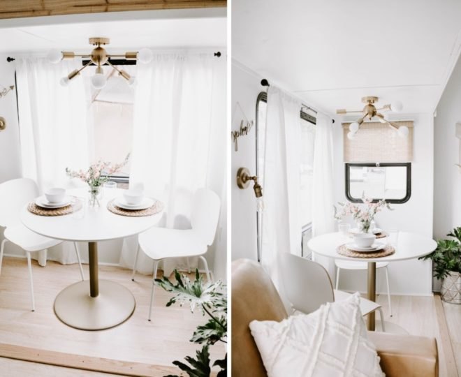 white table and chairs in a corner