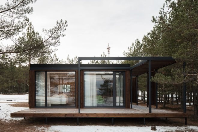 Exterior view of the floor-to-ceiling windows