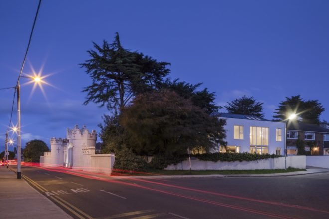 exterior night view of house with trees
