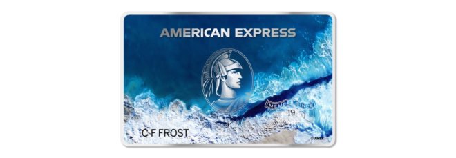 American Express credit card with ocean waves background