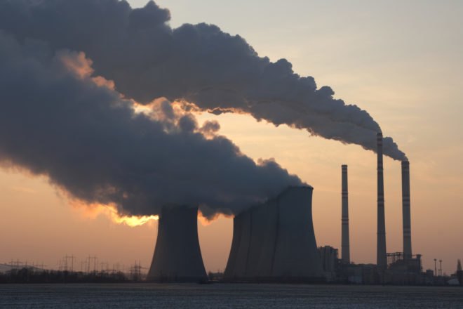 Coal plant at sunset
