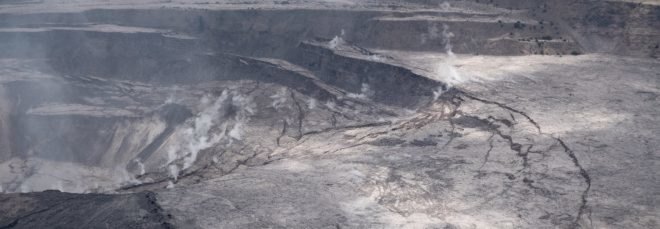 A USGS aerial photograph of the Kilauea summit crater after the eruption