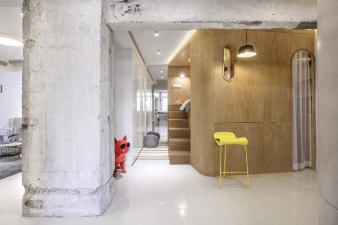 interior of house looking at the bedroom housed in a timber cube