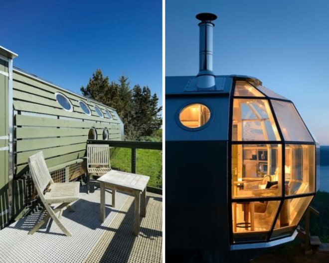 a seating area and glass dome