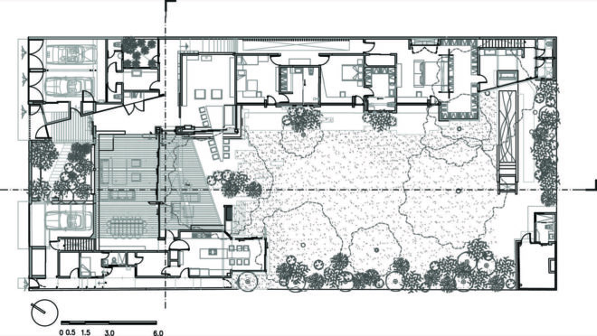 floor plan of the home and large yard area
