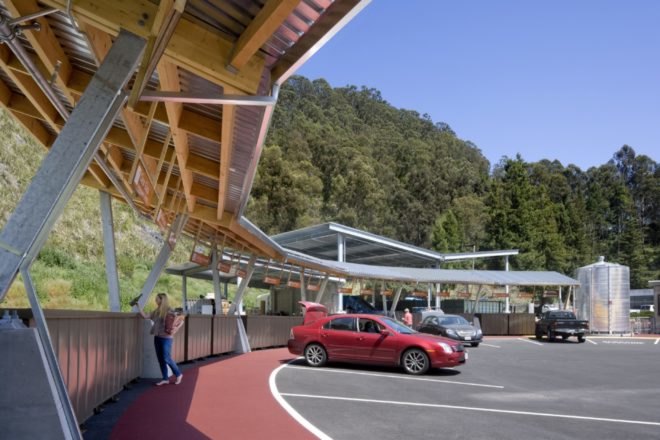 curved canopy over parking lot