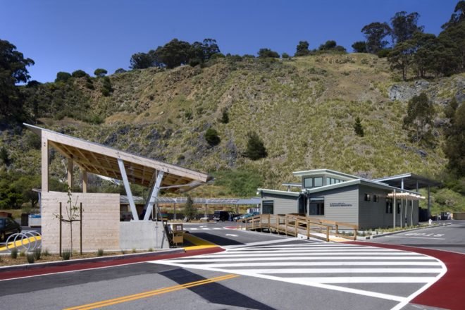 exterior view of recycling facility and hill