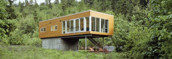 exterior of elevated home in forest