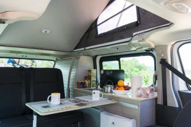 interior of a pop up camper van