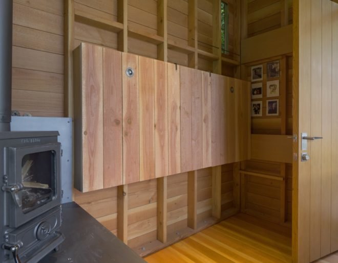 bed folded up into the wall