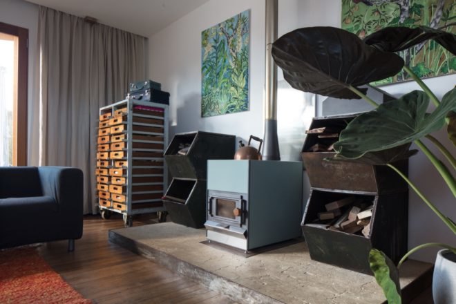 wood burning stove in living room