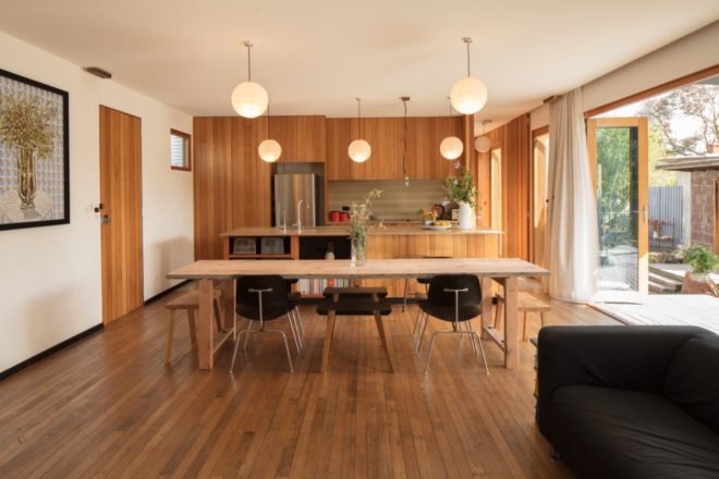 open plan dining room with hardwood floors