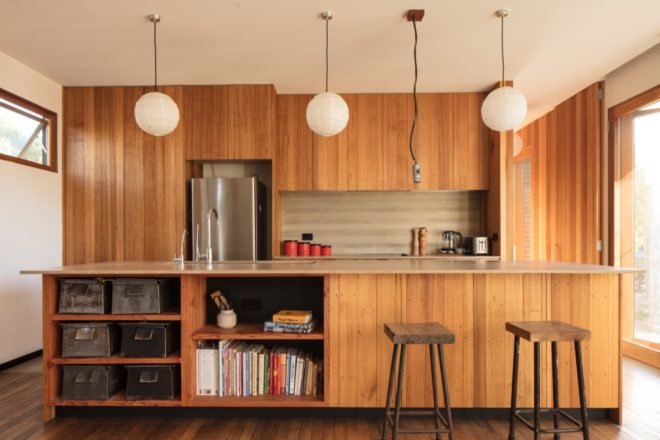 wood paneled kitchen