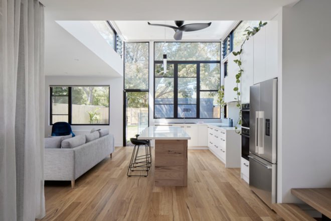 kitchen with island and hardwood floors