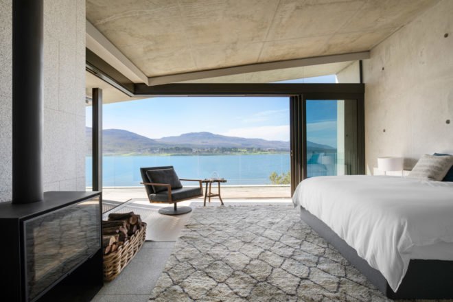 Bedroom with window overlooking cove