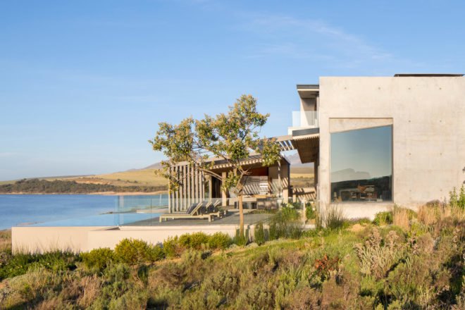 exterior of modern home facing cove