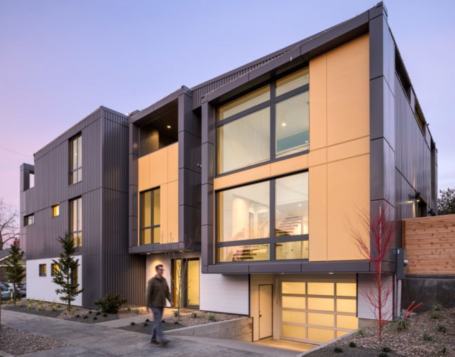 The facade of a chunky modern home