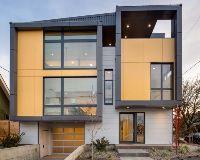 The facade of a chunky modern home