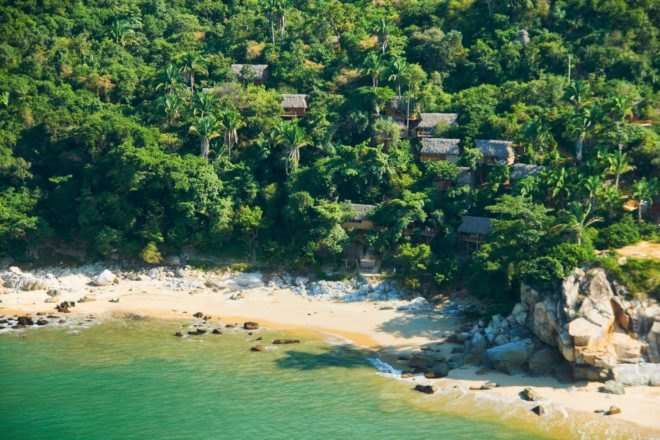 Aerial view or resort near the beach