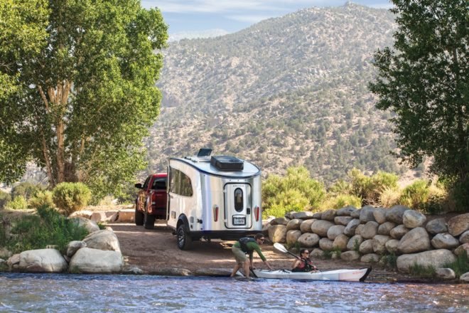 Basecamp X trailer by the water
