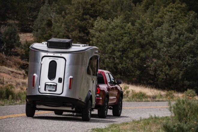 Basecamp X airstream trailer being towed