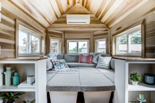 couch converted into large sleeping space