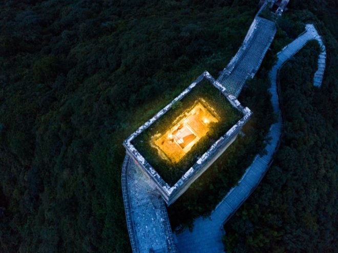 aerial view of watchtower airbnb in great wall of china