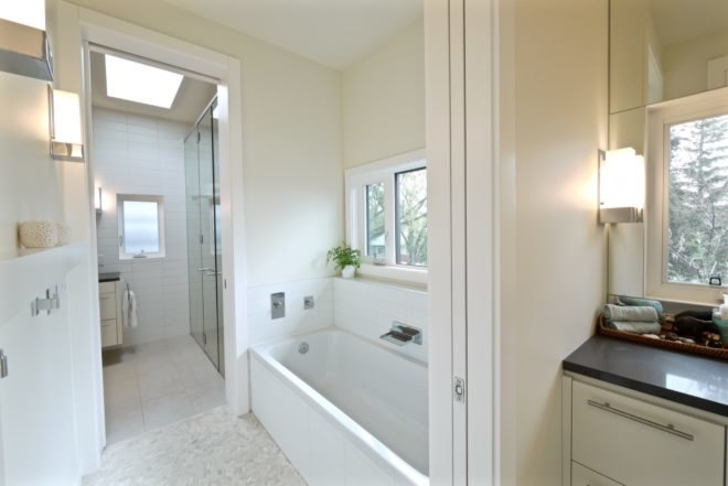 soaking tub near a window