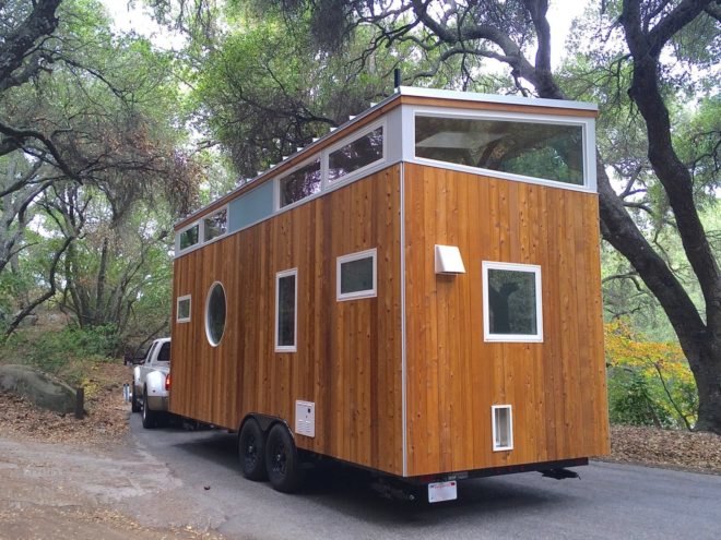Tiny wooden home on wheels