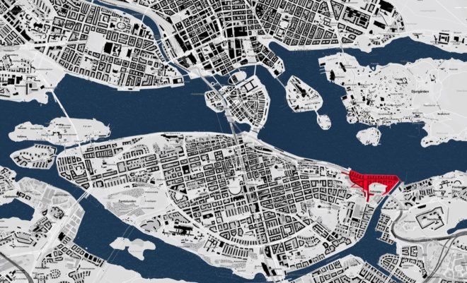 Map view of Stockholm with red section highlighted