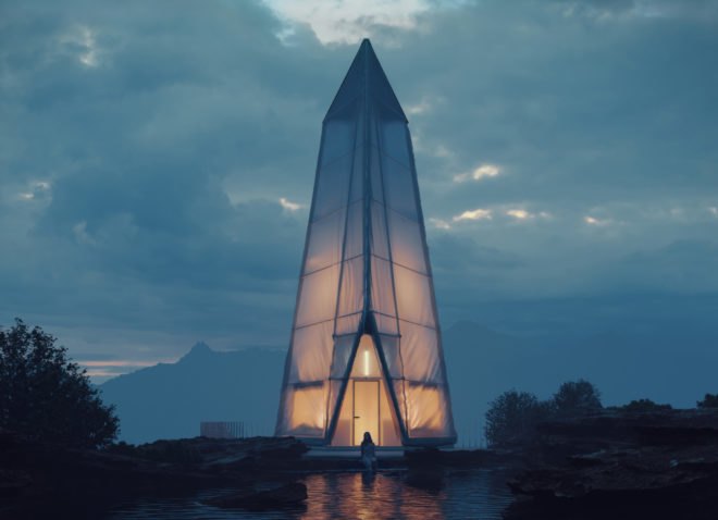 a towering pyramid-like structure