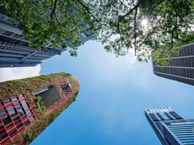 street view looking up at tower