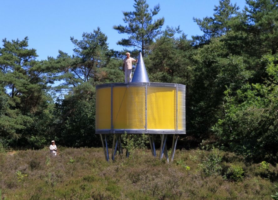round yellow pavilion on metal supports