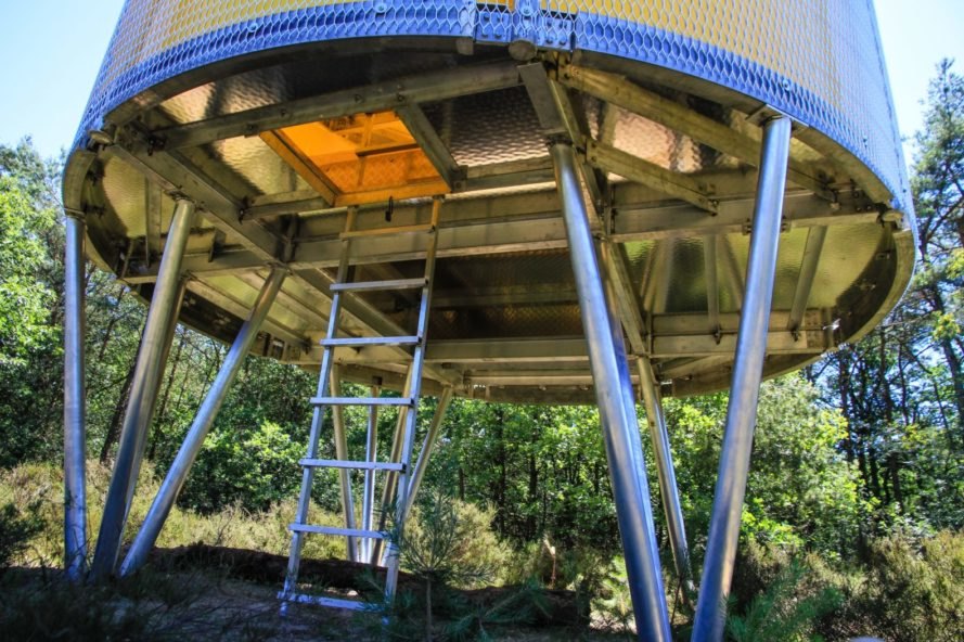 a ladder leading up to a pavilion