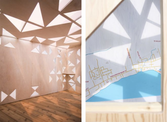 play of light and shadow within a wooden pavilion