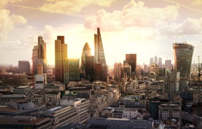 london skyline at sunset