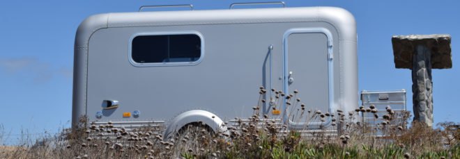 close up of small aluminum trailer