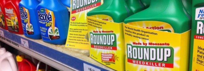 Bottles of roundup on a shelf