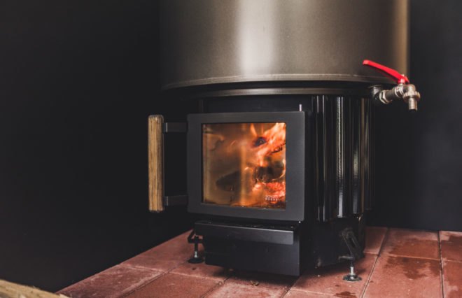 close-up of small black wood-burning stove