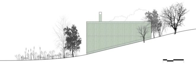 side view drawing of home built into a hill