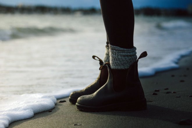 person wearing boots and socks