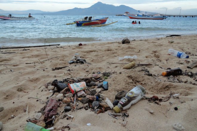 plastic garbage on a beach in Indonesia