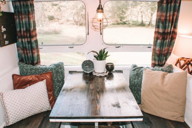 wooden table with two benches
