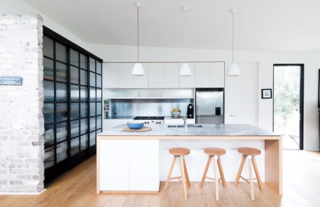 kitchen with white cabinetry